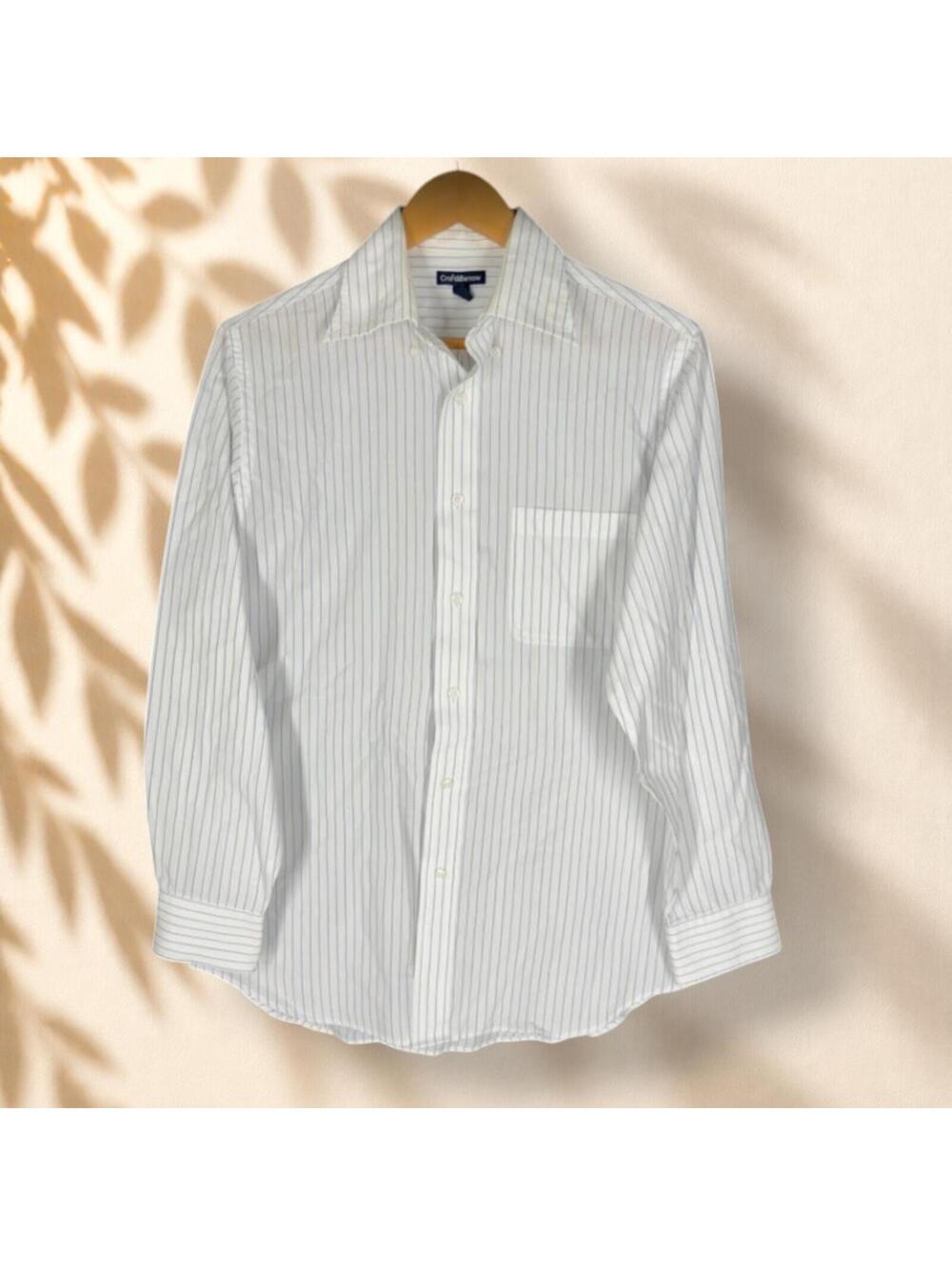 Croft & Barrow Shirt Men S Small White Striped Button Up Collared Long Sleeve